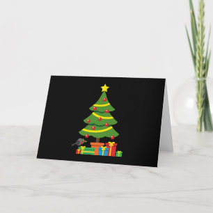 Robin und bunte Geschenke unter dem Weihnachtsbaum Karte