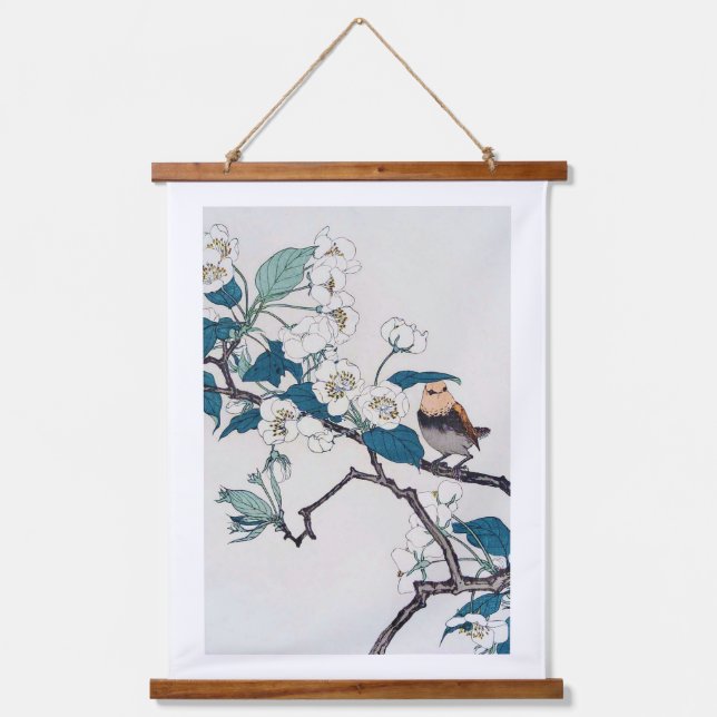 Robin und Cherry Blossoms, Imao Keinen Wandteppich Mit Holzrahmen (Vorderseite)