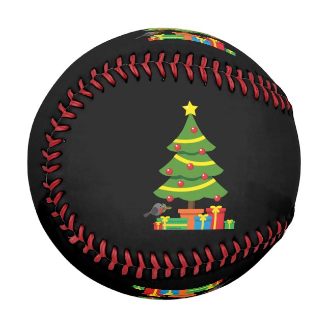 Robin und farbenfrohe Geschenke unter Weihnachtsba Baseball (Vorderseite Links)