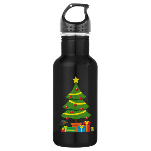 Robin und farbenfrohe Geschenke unter Weihnachtsba Edelstahlflasche