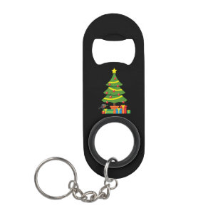 Robin und farbenfrohe Geschenke unter Weihnachtsba Mini Flaschenöffner