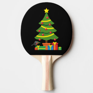 Robin und farbenfrohe Geschenke unter Weihnachtsba Tischtennis Schläger