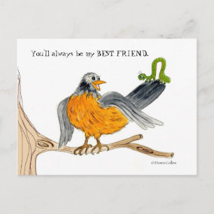 Robin und grüner Inch-Wurm Postkarte