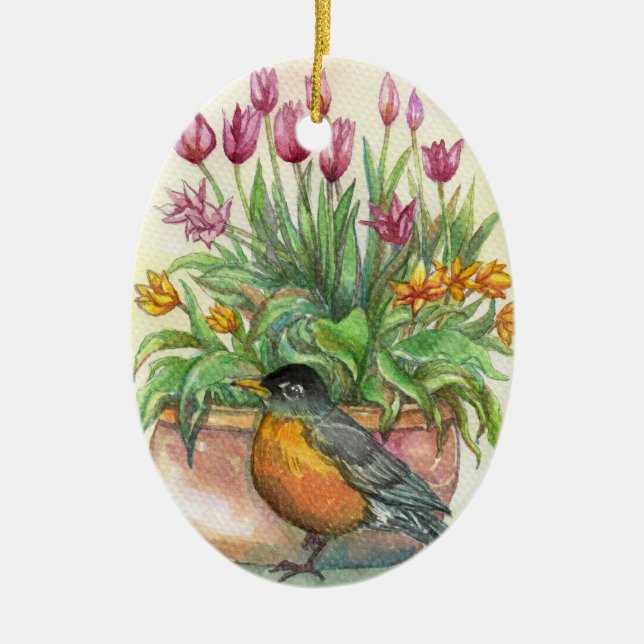 Robin und Tulips Keramik Ornament (Vorne)