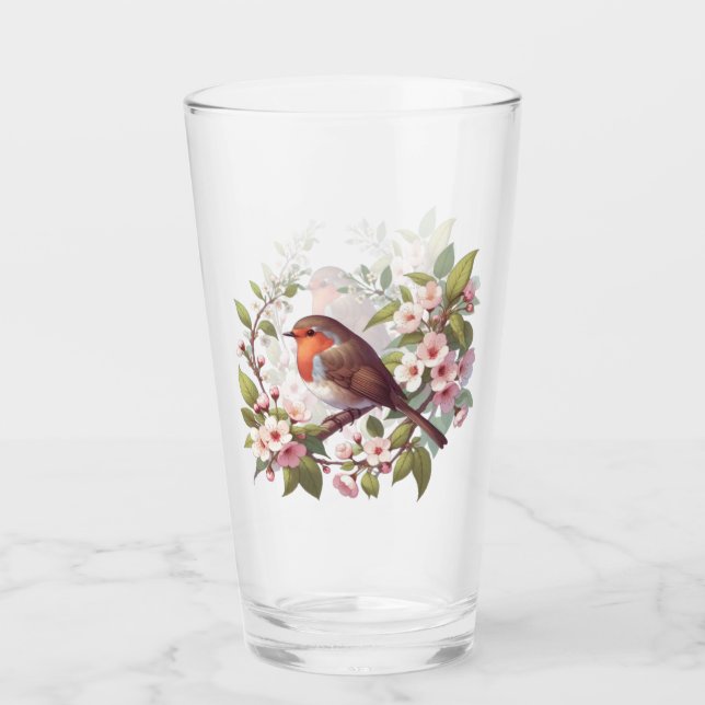 Robin unter Blume trinken Glas (Vorderseite)