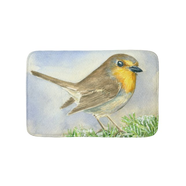 Robin-Vogel auf einer mattierten Wachposten Badematte (Vorderseite)