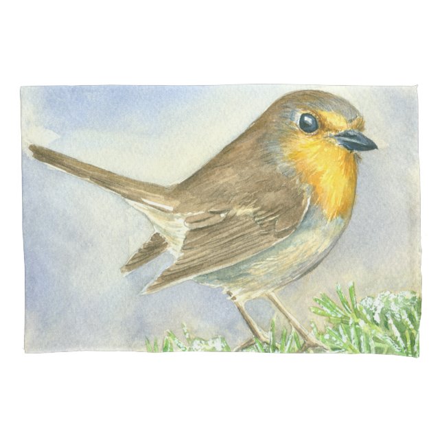 Robin-Vogel auf einer mattierten Wachposten Kissenbezug (Vorderseite)