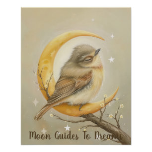 Robin-Vogelbaby auf dem Mond Poster