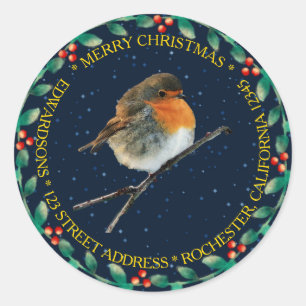 Robin-Vogelfamilie Merry Christmas heilig Runder Aufkleber