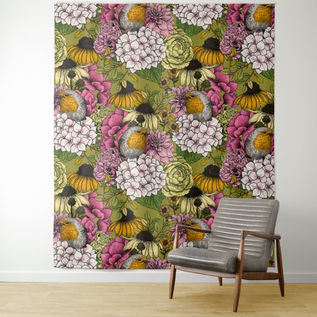 Robinen im Garten 2 Wandteppich (Beispiel)