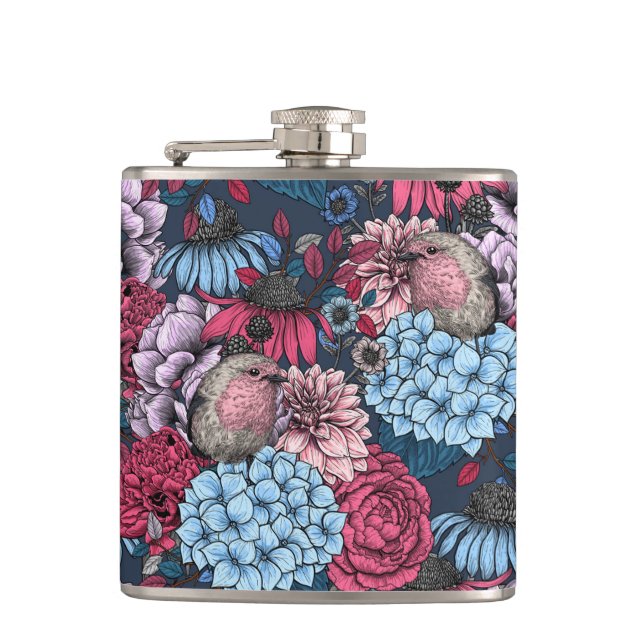 Robinen im Garten 3 Flachmann (Vorderseite)