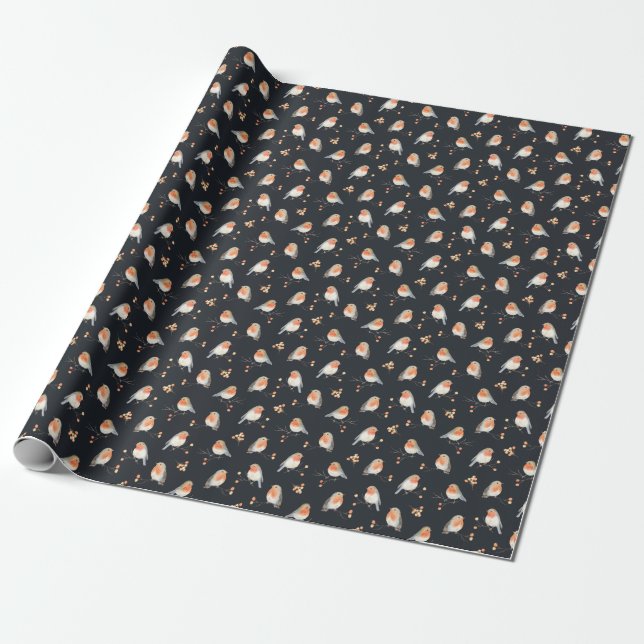 Robinen, Rowan Beeren, winterfarbenes Muster. Geschenkpapier (Ungerollt)