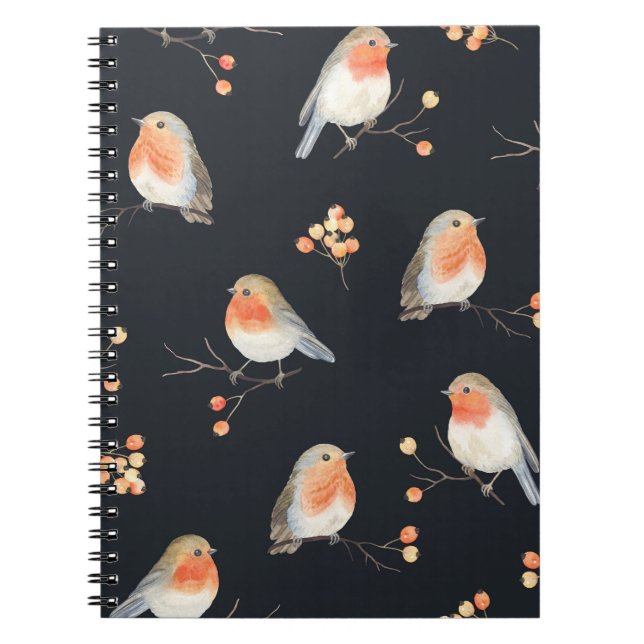 Robinen, Rowan Beeren, winterfarbenes Muster. Notizblock (Vorderseite)