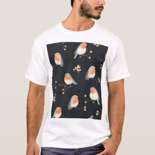 Robinen, Rowan Beeren, winterfarbenes Muster. T-Shirt