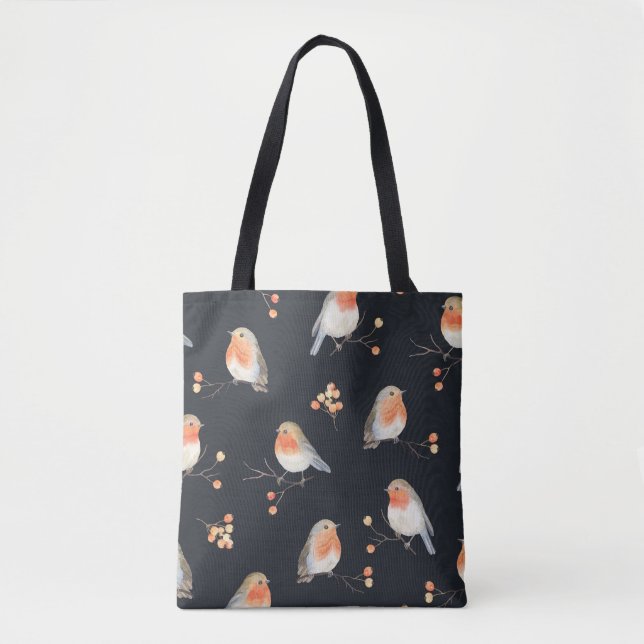 Robinen, Rowan Beeren, winterfarbenes Muster. Tasche (Vorderseite)