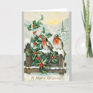 Robins and hollyberry - Weihnachtsweihnachtskarte Feiertagskarte