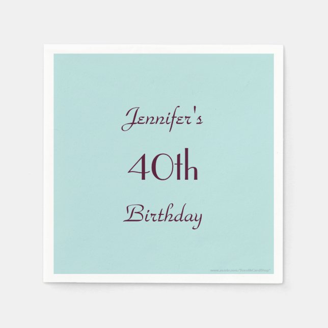 Robins Egg Blau, Name, Party Paper des 40. Geburts Serviette (Vorderseite)