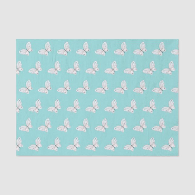 Robins Egg Blau und Weiße Schmetterlinge Gewebe Pa Seidenpapier (Vorderseite)