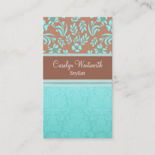 Robins Egg Blue and Brown Damask Business Card Visitenkarte