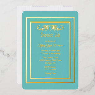 Robins Egg Blue and Foil Sweet 16 Folieneinladung