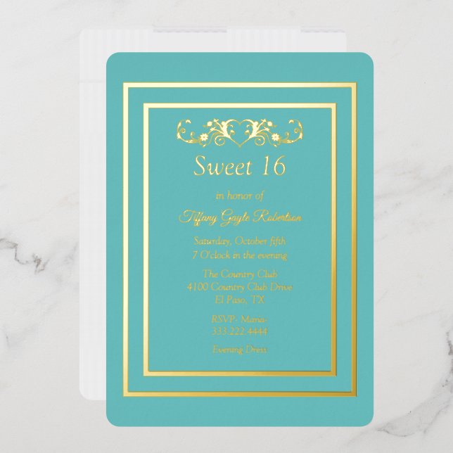 Robins Egg Blue and Foil Sweet 16 Folieneinladung (Briefumschlag)