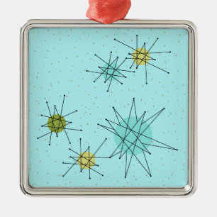 Robin's Egg Blue Atomic Starbursts Xmas Ornament Aus Metall