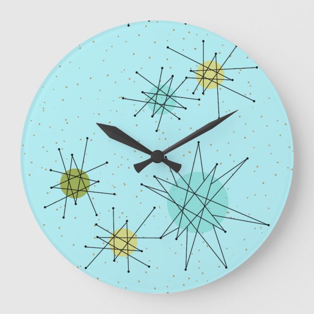 Robin's Egg Blue Atomic Sternexplosion Wall Clock Große Wanduhr (Vorderseite)
