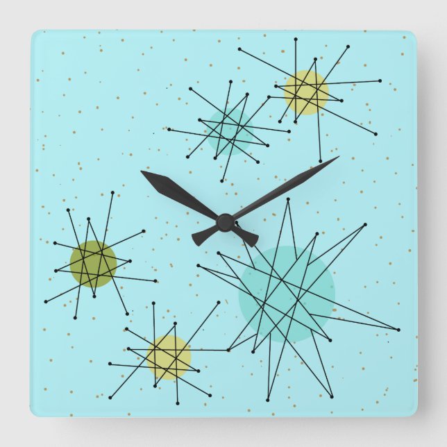 Robin's Egg Blue Atomic Sternexplosion Wall Clock Quadratische Wanduhr (Vorderseite)