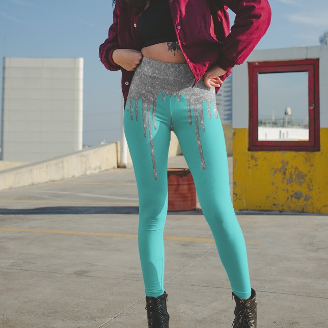 Robin's Egg Blue Cyan Aquamarin Silver Glitzer Leg Leggings (Von Creator hochgeladen)