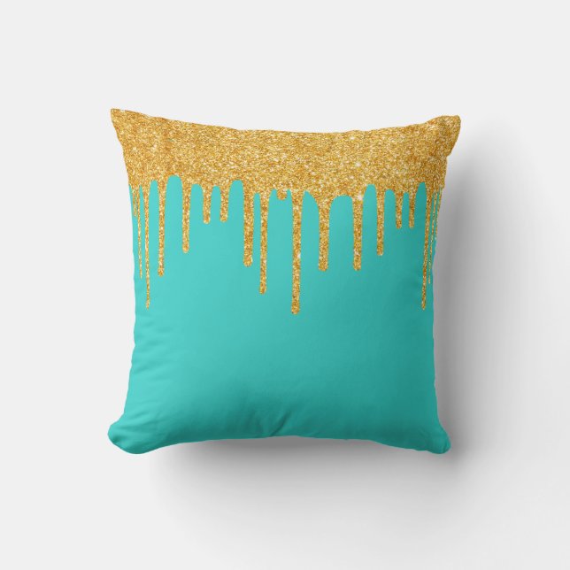 Robin's Egg Blue Gold Glitzer Tropfen werfen Kisse Kissen (Vorderseite)