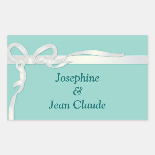 Robin's Egg Blue Jewelry Box mit weißem Band Rechteckiger Aufkleber