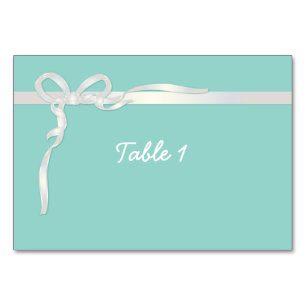 Robin's Egg Blue Jewelry Box mit weißem Band Tischnummer