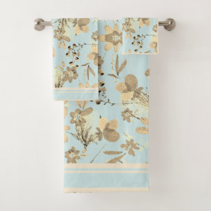 Robins Egg Blue mit braunen Tönen von Florals Badhandtuch Set