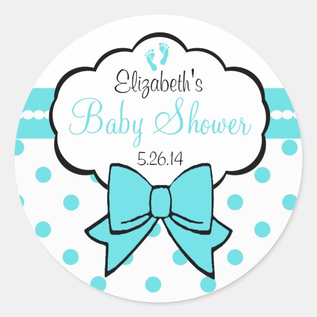 Robins Egg Blue Polka Dots-Baby Dusche Runder Aufkleber (Vorderseite)