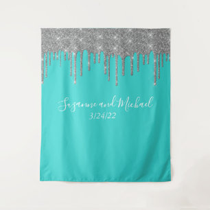 Robin's Egg Blue Silver Glitzer Tropfen Hochzeit Wandteppich