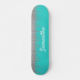 Robin's Egg Blue Silver Glitzer Tropfen Skateboard