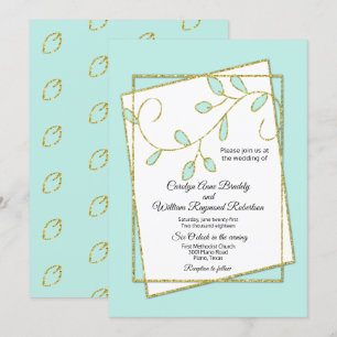 Robins Egg Blue und Gold Blätter Hochzeit Einladun Einladung