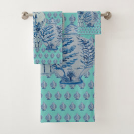 Robin's Egg Blue & White Ginger Jars Badhandtuch Set