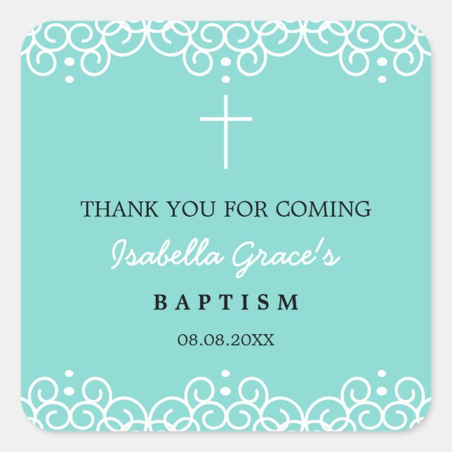 Robin's Egg Blue & White | Taufe Vielen Dank Quadratischer Aufkleber (Vorderseite)