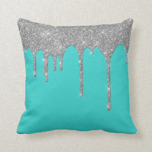 Robins Ei Blau Silber Glitter Tropfen Zierkissen