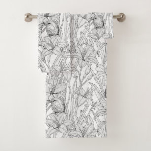Robins et fleurs de lys, noir et blanc