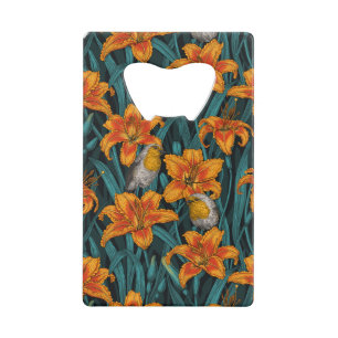 Robins et fleurs de lys, orange et bleu