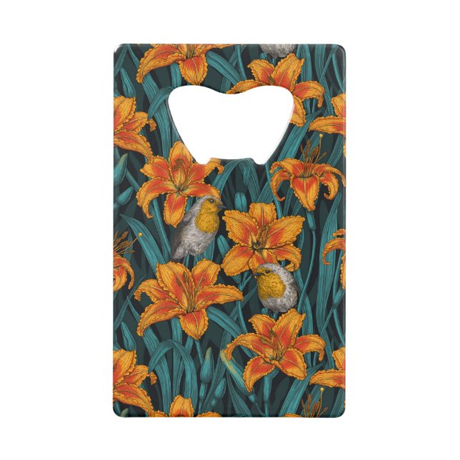 Robins et fleurs de lys, orange et bleu (Devant)