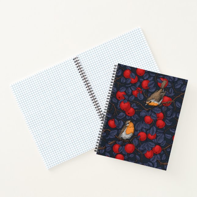 Robins in the apple tree/blue and red  notizbuch (Innenseite)