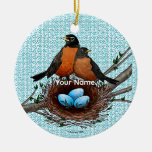Robins Nest individuelles Namensornament Keramik Ornament