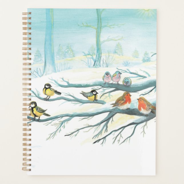 Robins rouges et Tit Birds en forêt d'hiver (Devant)