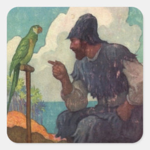 Robinson Crusoe und Parrot Poll Quadratischer Aufkleber