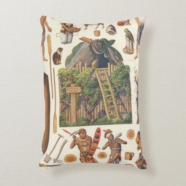 Robinson Crusoe, Vintages Viktorianisches Papierpu Dekokissen (Vorderseite(Vertikal))