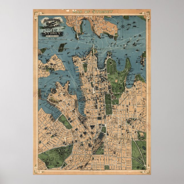 Robinson-Karte von Sydney, NSW (1922) Reprint Poster (Vorne)