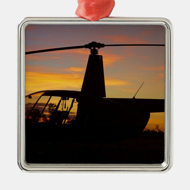 Robinson R44 Hubschrauber bei Sonnenuntergang Ornament Aus Metall (Vorne)